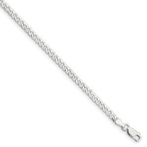 3.2mm, Sterling Silver, Solid Beveled Curb Chain Bracelet, 8 Inch